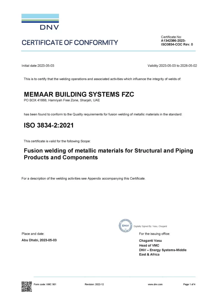 Memaar Building Systems ISO Certificate 383422021