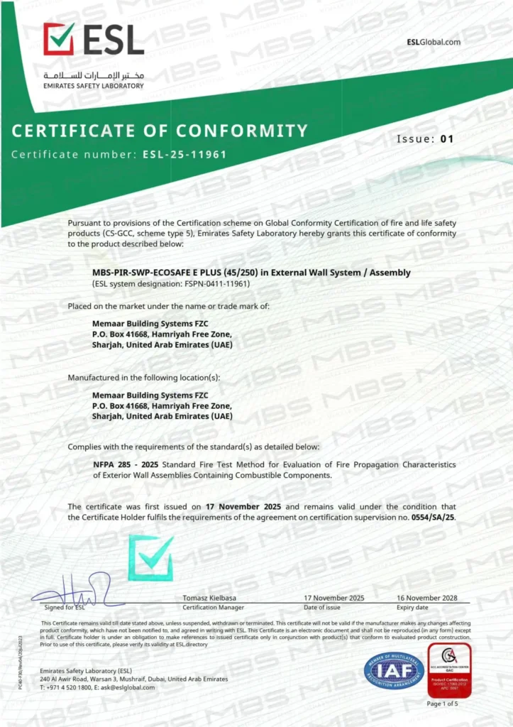 NFPA 285-45-250 Certificate